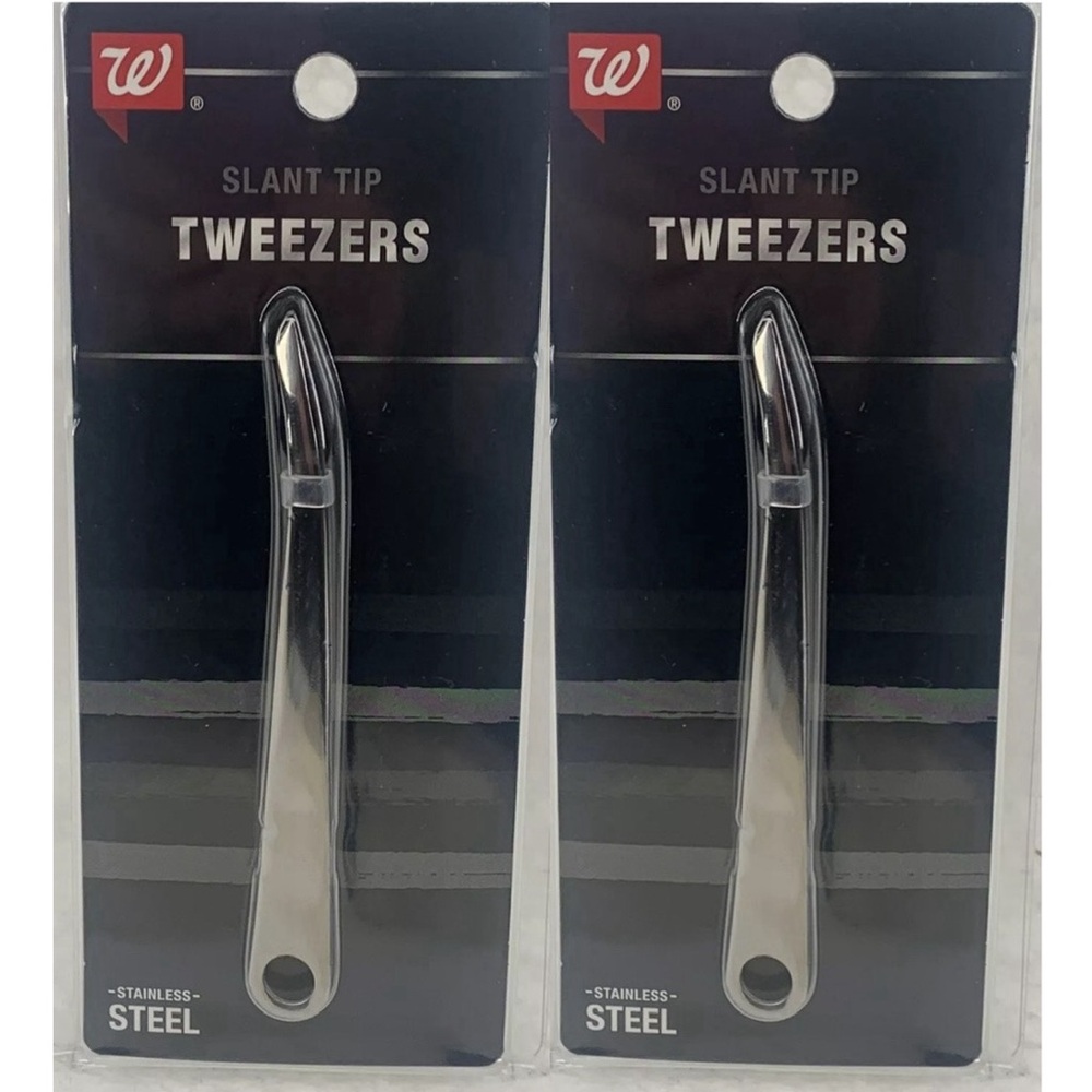 2pack Walgreens Men's Slant Tip Tweezers Stainless Steel